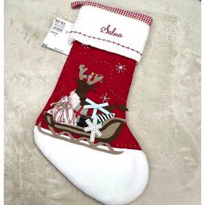 Pottery Barn Kids Christmas Stocking Quilted Sleigh Reindeer Red Salma NWT